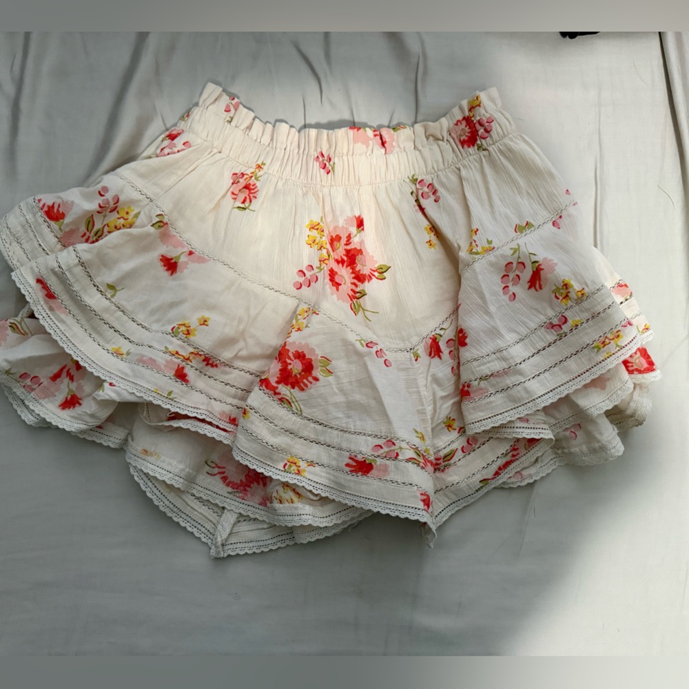 Floral Ruffle Skirt - Cream and Pink